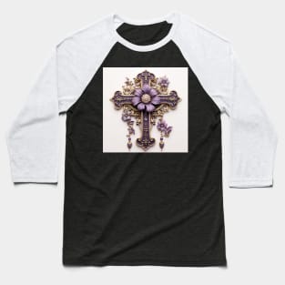 Purple and Gold Filigree Cross Baseball T-Shirt